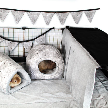 Large Grey and Black Fleece Forest, example in a cage with other grey guinea pig accessories