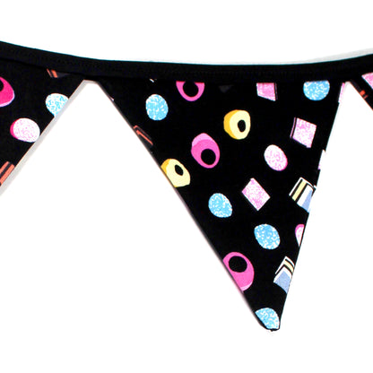 Small Liquorice Allsorts Bunting, close up of the wall banner showing the sweet pattern