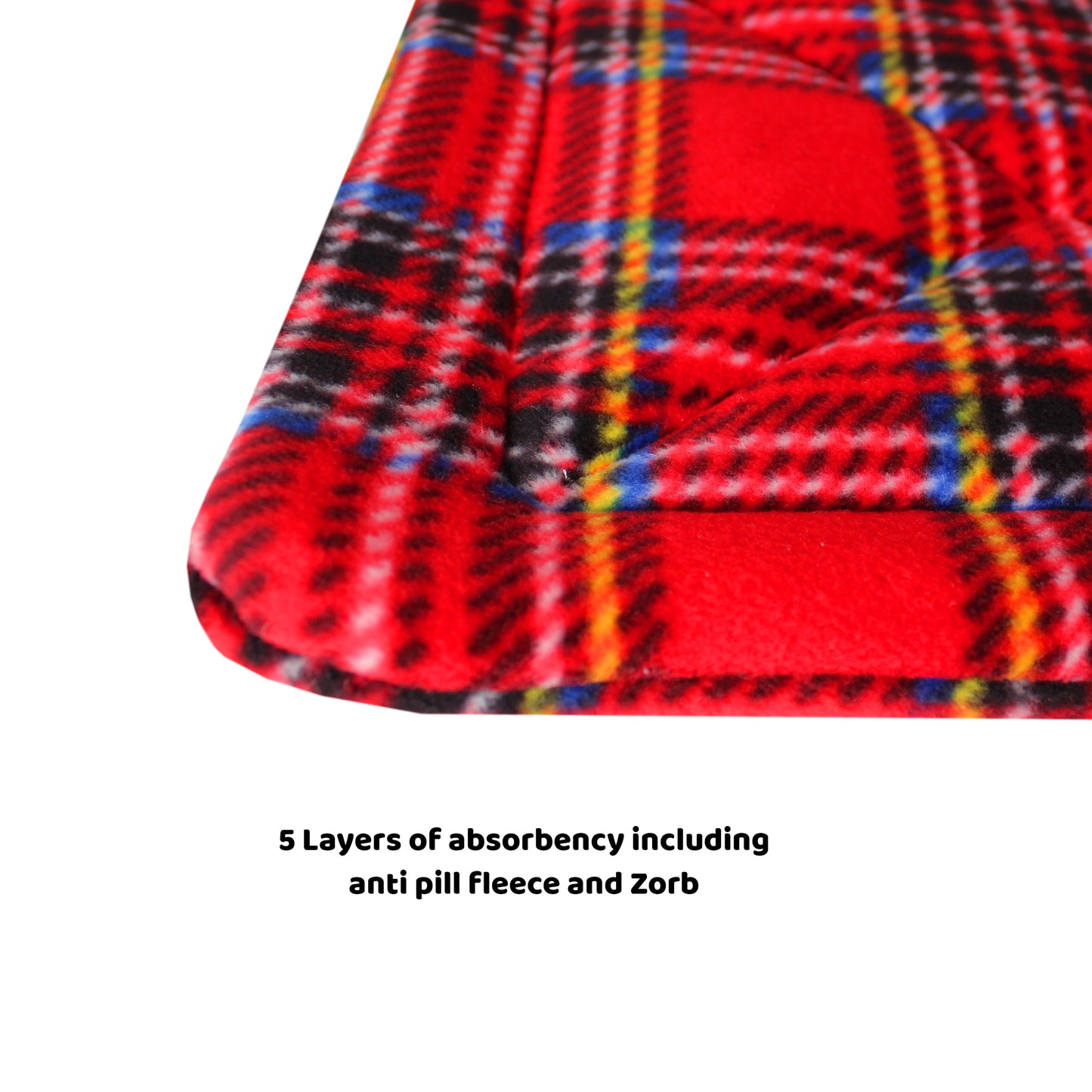 Large Red Tartan Guinea Pig Pee Pad, close up shot of the guinea pig wee wee pad showing the meticulous stitching  