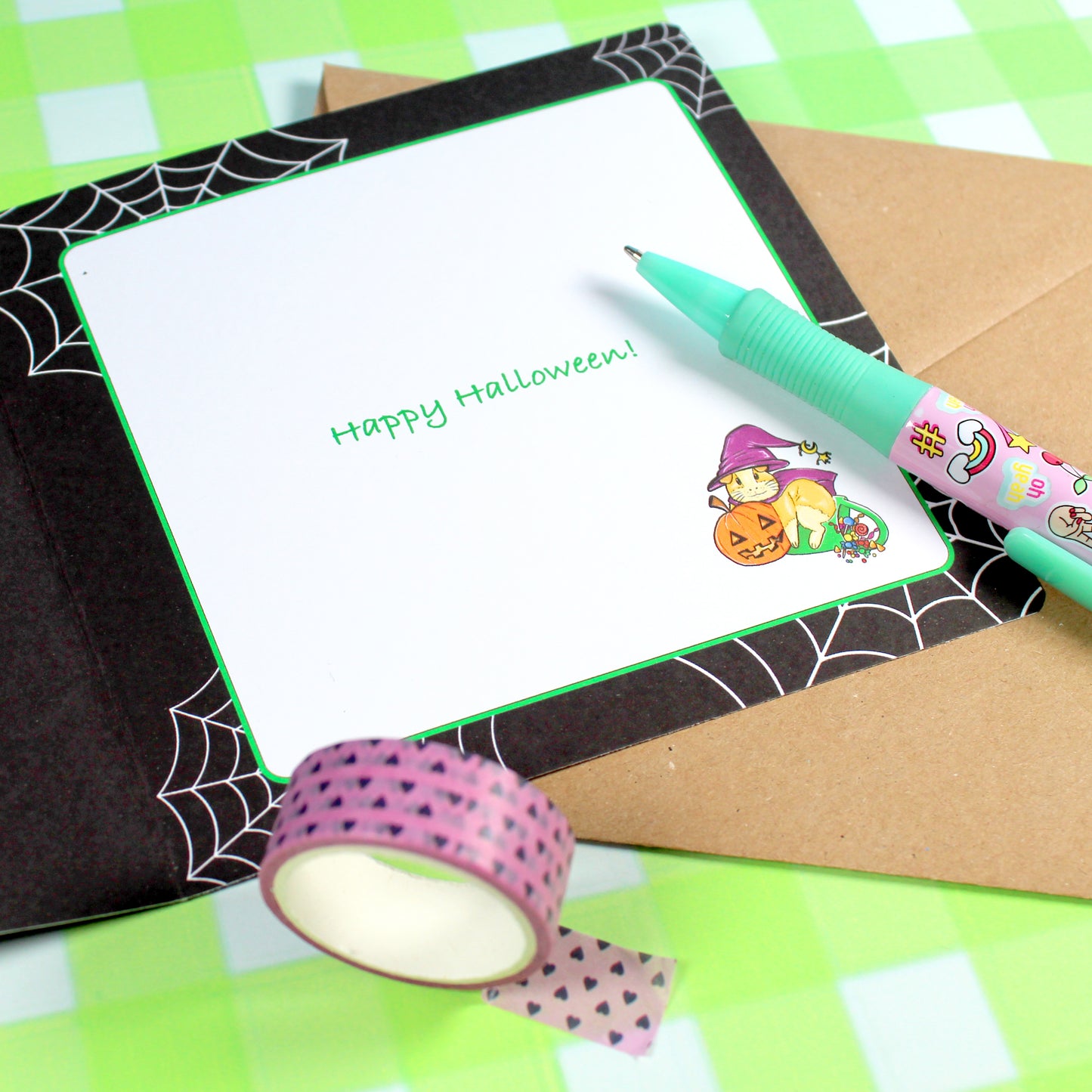 Halloween Guinea Pig Witch Greetings Card, inside view of the birthday wishes card